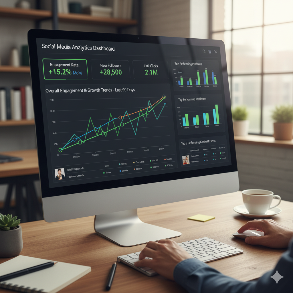 Social media analytics chart displaying engagement and growth trends for digital marketing performance.